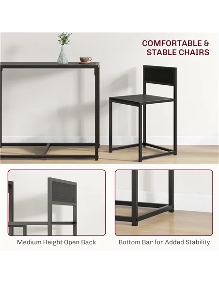 HOMCOM Dining Table and Chairs Set 2, Dining Room Sets, Rectangular Space Saving Table and 2 Chairs for Compact Kitchens, Steel 