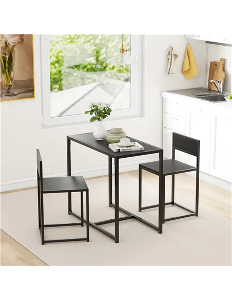 HOMCOM Dining Table and Chairs Set 2, Dining Room Sets, Rectangular Space Saving Table and 2 Chairs for Compact Kitchens, Steel 