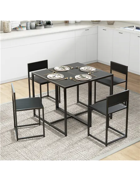 HOMCOM Dining Table and Chairs Set 2, Dining Room Sets, Rectangular Space Saving Table and 2 Chairs for Compact Kitchens, Steel 