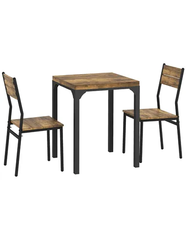 HOMCOM Three-Piece Minimal and Compact Dining Set, Rustic Brown