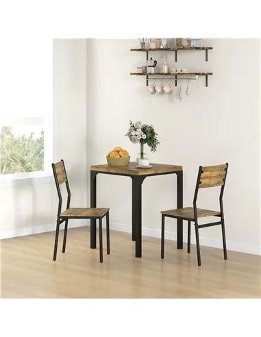 HOMCOM Three-Piece Minimal and Compact Dining Set, Rustic Brown