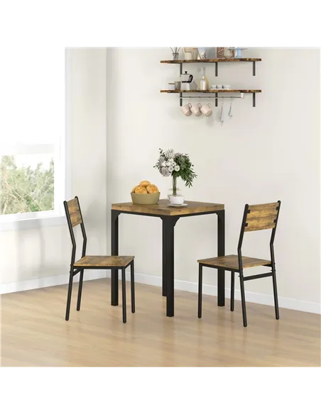 HOMCOM Three-Piece Minimal and Compact Dining Set, Rustic Brown