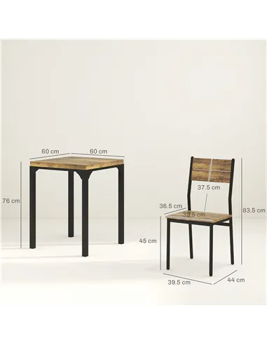 HOMCOM Three-Piece Minimal and Compact Dining Set, Rustic Brown