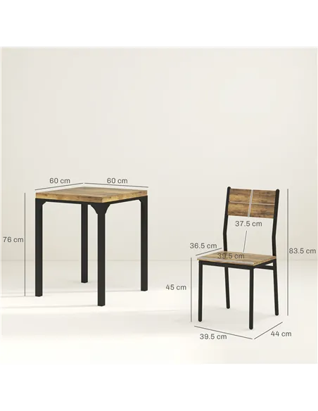 HOMCOM Three-Piece Minimal and Compact Dining Set, Rustic Brown