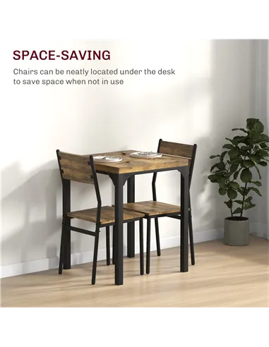 HOMCOM Three-Piece Minimal and Compact Dining Set, Rustic Brown
