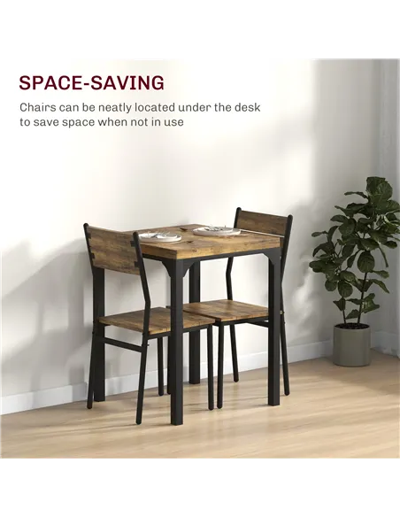 HOMCOM Three-Piece Minimal and Compact Dining Set, Rustic Brown