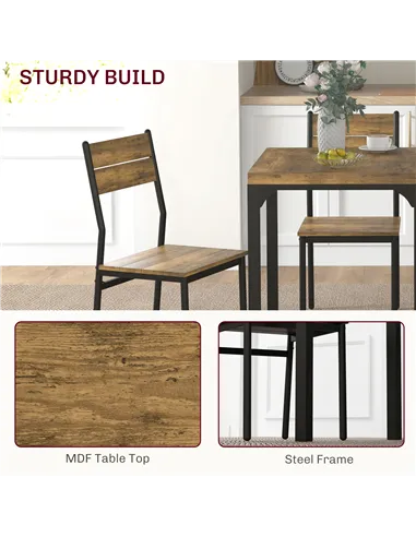 HOMCOM Three-Piece Minimal and Compact Dining Set, Rustic Brown