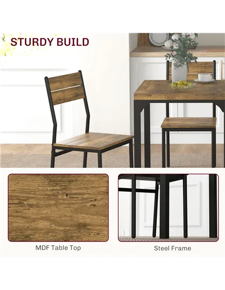 HOMCOM Three-Piece Minimal and Compact Dining Set, Rustic Brown