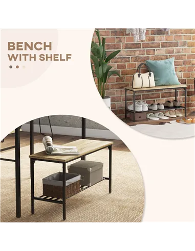 HOMCOM Square Dining Set for 4 Persons, Table, Chairs and Bench Included, Natural Wood Effect