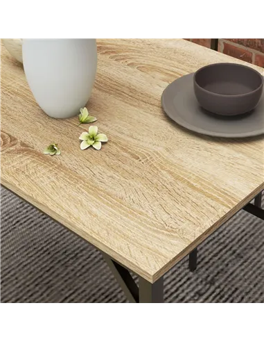 HOMCOM Square Dining Set for 4 Persons, Table, Chairs and Bench Included, Natural Wood Effect