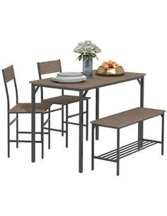 HOMCOM Four-Piece Dining Set, With Table, Chairs and Bench