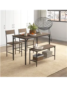 HOMCOM Four-Piece Dining Set, With Table, Chairs and Bench 2