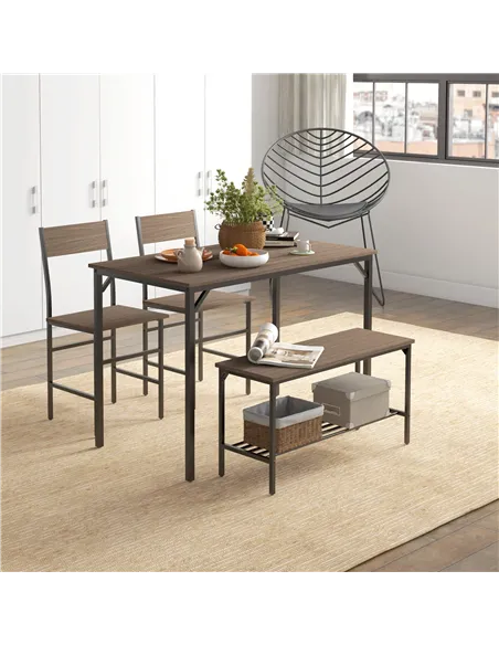HOMCOM Four-Piece Dining Set, With Table, Chairs and Bench