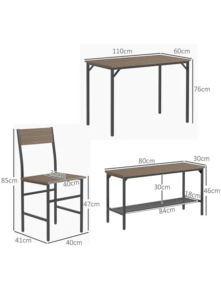 HOMCOM Four-Piece Dining Set, With Table, Chairs and Bench