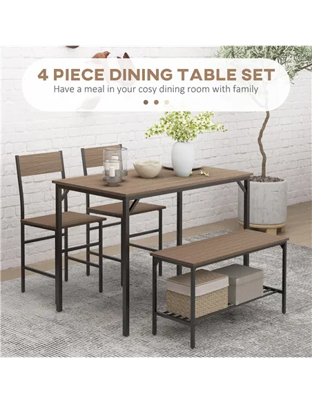 HOMCOM Four-Piece Dining Set, With Table, Chairs and Bench