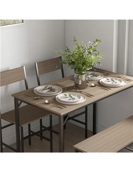 HOMCOM Four-Piece Dining Set, With Table, Chairs and Bench