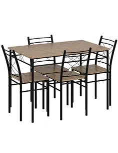 HOMCOM Modern Dining Table Set for 4, Space-Saving 5 Pieces Kitchen Table Set with Rectangle Table and Steel Frame, Oak