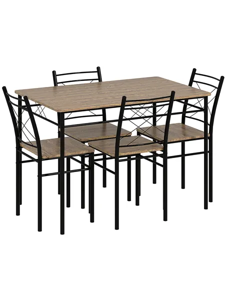 HOMCOM Modern Dining Table Set for 4, Space-Saving 5 Pieces Kitchen Table Set with Rectangle Table and Steel Frame, Oak