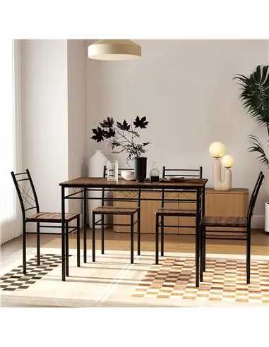 HOMCOM Modern Dining Table Set for 4, Space-Saving 5 Pieces Kitchen Table Set with Rectangle Table and Steel Frame, Oak