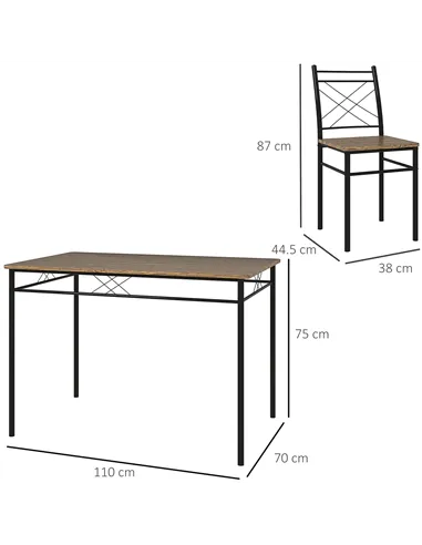 HOMCOM Modern Dining Table Set for 4, Space-Saving 5 Pieces Kitchen Table Set with Rectangle Table and Steel Frame, Oak