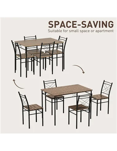 HOMCOM Modern Dining Table Set for 4, Space-Saving 5 Pieces Kitchen Table Set with Rectangle Table and Steel Frame, Oak