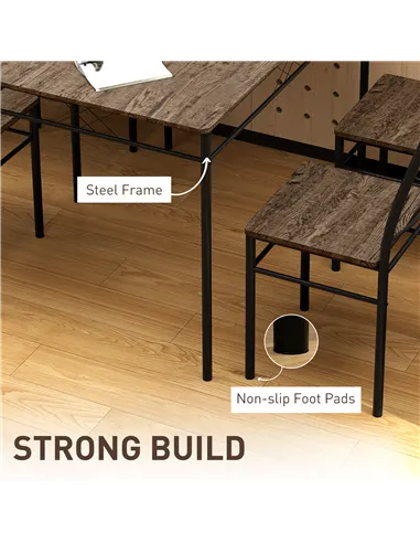 HOMCOM Modern Dining Table Set for 4, Space-Saving 5 Pieces Kitchen Table Set with Rectangle Table and Steel Frame, Oak