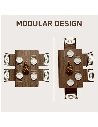 HOMCOM Modern Dining Table Set for 4, Space-Saving 5 Pieces Kitchen Table Set with Rectangle Table and Steel Frame, Oak