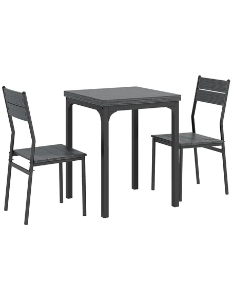 HOMCOM Three-Piece Minimal and Compact Dining Set, Grey Wood Grain