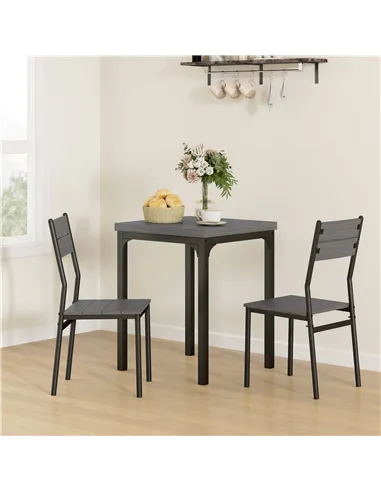 HOMCOM Three-Piece Minimal and Compact Dining Set, Grey Wood Grain