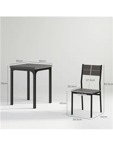 HOMCOM Three-Piece Minimal and Compact Dining Set, Grey Wood Grain