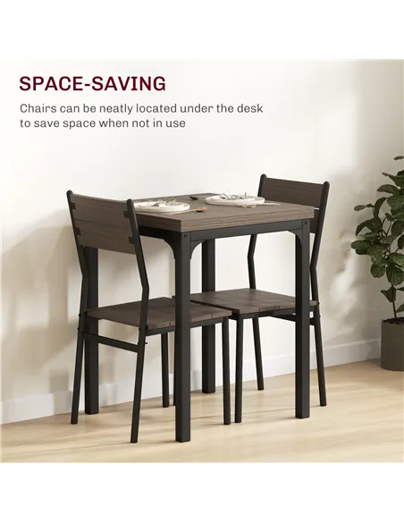 HOMCOM Three-Piece Minimal and Compact Dining Set, Grey Wood Grain