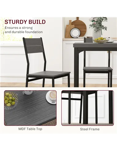 HOMCOM Three-Piece Minimal and Compact Dining Set, Grey Wood Grain