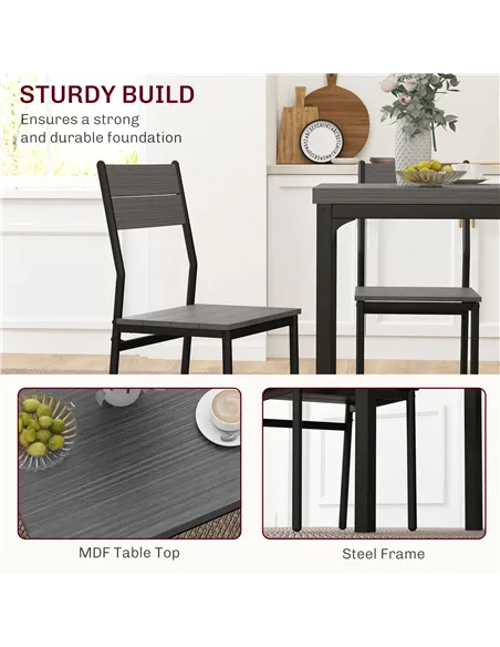 HOMCOM Three-Piece Minimal and Compact Dining Set, Grey Wood Grain