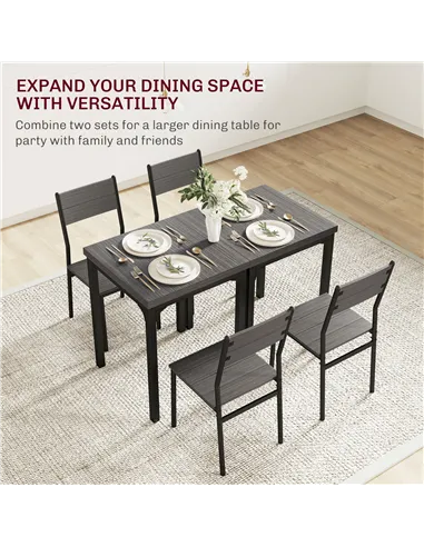 HOMCOM Three-Piece Minimal and Compact Dining Set, Grey Wood Grain