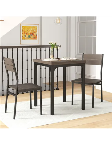 HOMCOM Three-Piece Minimal and Compact Dining Set, Grey Wood Grain