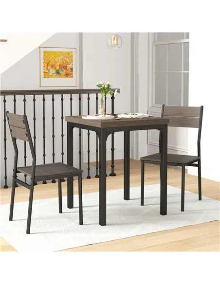 HOMCOM Three-Piece Minimal and Compact Dining Set, Grey Wood Grain