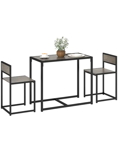 HOMCOM Dining Table and Chairs Set 2, Dining Room Sets, Rectangular Space Saving Table and 2 Chairs for Compact Kitchens, Steel 