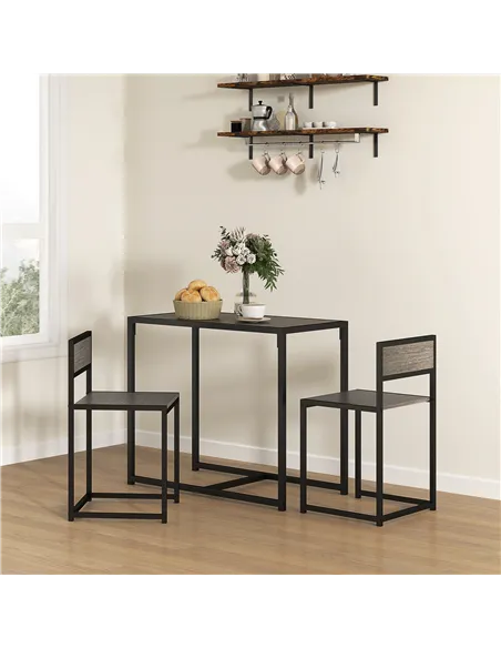 HOMCOM Dining Table and Chairs Set 2, Dining Room Sets, Rectangular Space Saving Table and 2 Chairs for Compact Kitchens, Steel 
