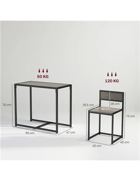 HOMCOM Dining Table and Chairs Set 2, Dining Room Sets, Rectangular Space Saving Table and 2 Chairs for Compact Kitchens, Steel 