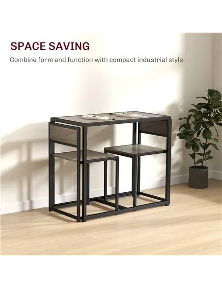 HOMCOM Dining Table and Chairs Set 2, Dining Room Sets, Rectangular Space Saving Table and 2 Chairs for Compact Kitchens, Steel 