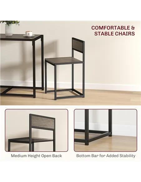 HOMCOM Dining Table and Chairs Set 2, Dining Room Sets, Rectangular Space Saving Table and 2 Chairs for Compact Kitchens, Steel 