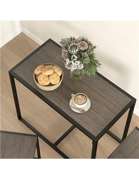 HOMCOM Dining Table and Chairs Set 2, Dining Room Sets, Rectangular Space Saving Table and 2 Chairs for Compact Kitchens, Steel 