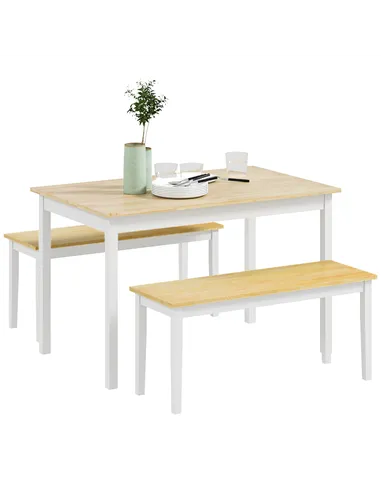 HOMCOM Dining Table and Bench Set, Farmhouse Kitchen Table and Bench with Wooden Frame for Living Room, Dining Room, Natural and