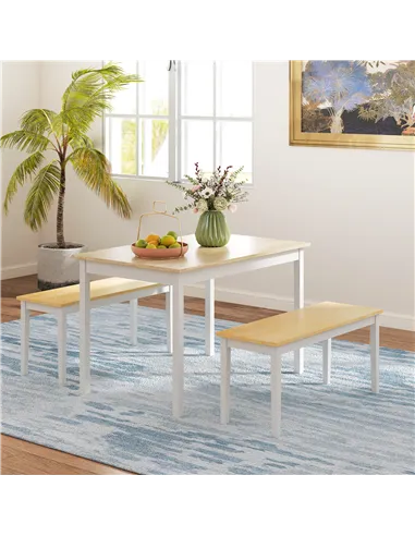 HOMCOM Dining Table and Bench Set, Farmhouse Kitchen Table and Bench with Wooden Frame for Living Room, Dining Room, Natural and