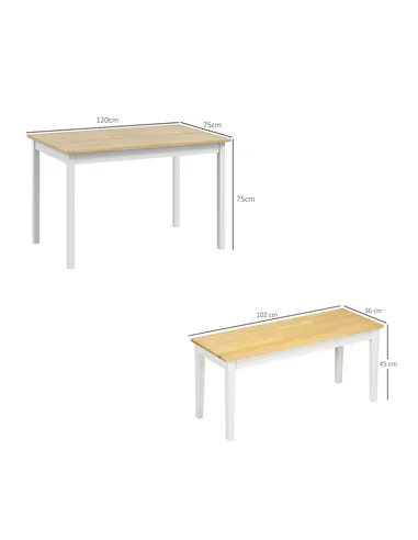 HOMCOM Dining Table and Bench Set, Farmhouse Kitchen Table and Bench with Wooden Frame for Living Room, Dining Room, Natural and