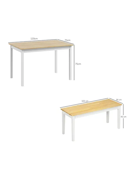 HOMCOM Dining Table and Bench Set, Farmhouse Kitchen Table and Bench with Wooden Frame for Living Room, Dining Room, Natural and