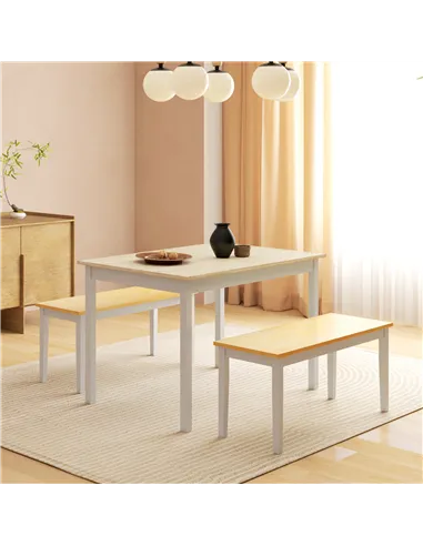 HOMCOM Dining Table and Bench Set, Farmhouse Kitchen Table and Bench with Wooden Frame for Living Room, Dining Room, Natural and