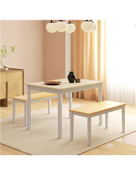 HOMCOM Dining Table and Bench Set, Farmhouse Kitchen Table and Bench with Wooden Frame for Living Room, Dining Room, Natural and