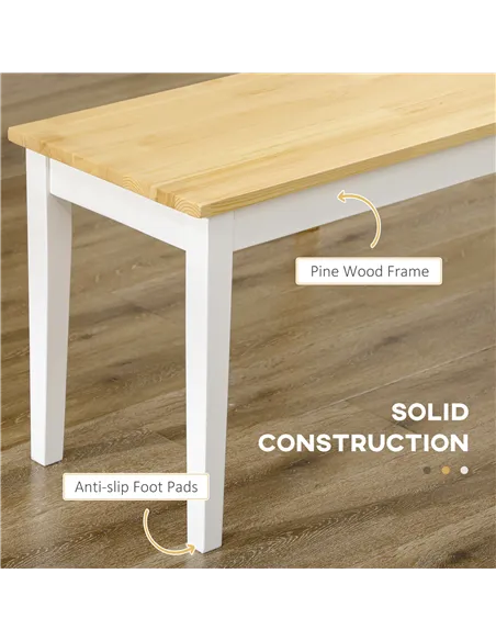 HOMCOM Dining Table and Bench Set, Farmhouse Kitchen Table and Bench with Wooden Frame for Living Room, Dining Room, Natural and