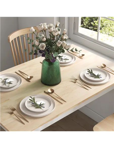 HOMCOM Dining Table and Bench Set, Farmhouse Kitchen Table and Bench with Wooden Frame for Living Room, Dining Room, Natural and